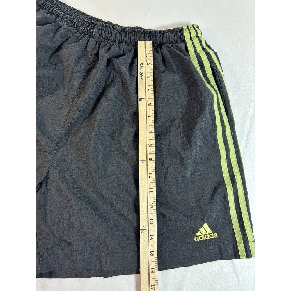 Adidas Black Elastic Waist Nylon Track Short Neon Green Striped Retro XL - Picture 8 of 9